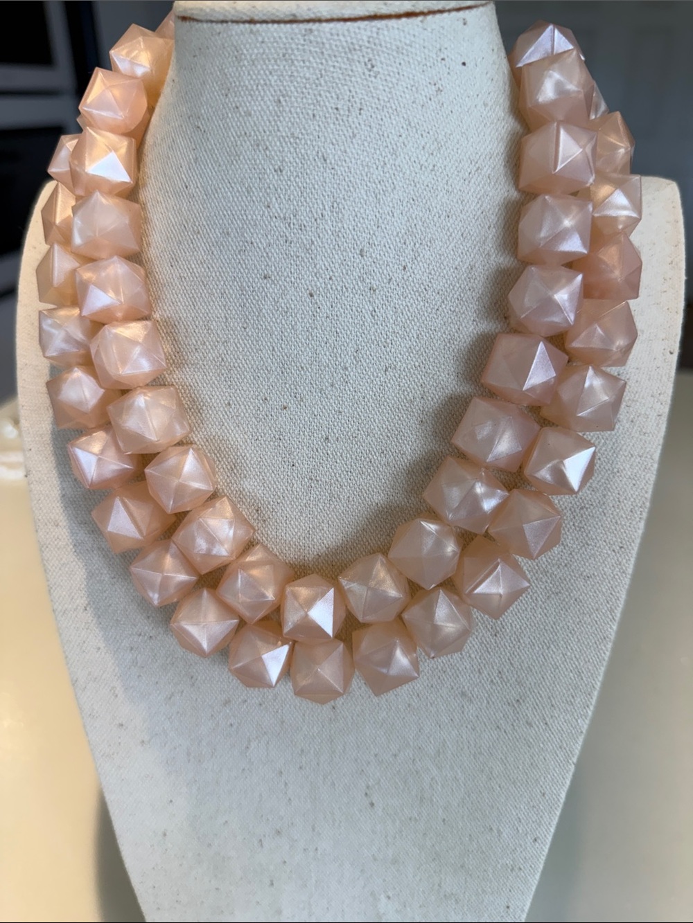Peach Pink Lucite Faceted Statement Necklace - Women Jewelry